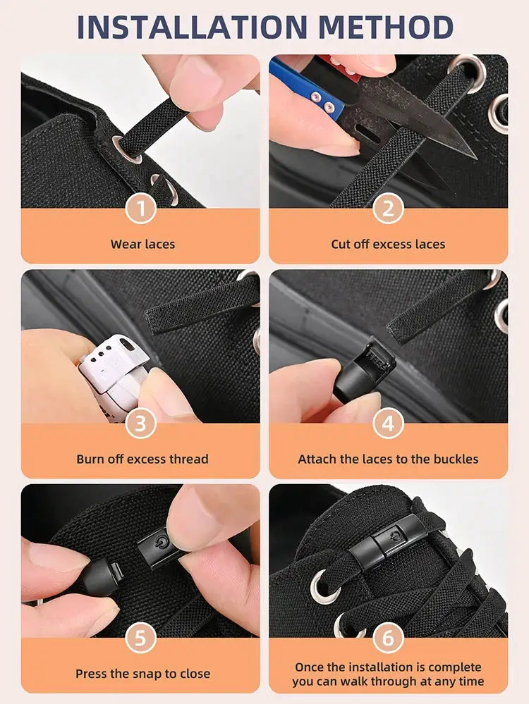 8mm no-tie elastic shoelaces with press-lock buckle for sneakers; widened flat laces for kids and adults