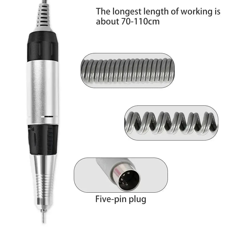 Electric nail drill by Simples Market with interchangeable bits and a five-pin plug
