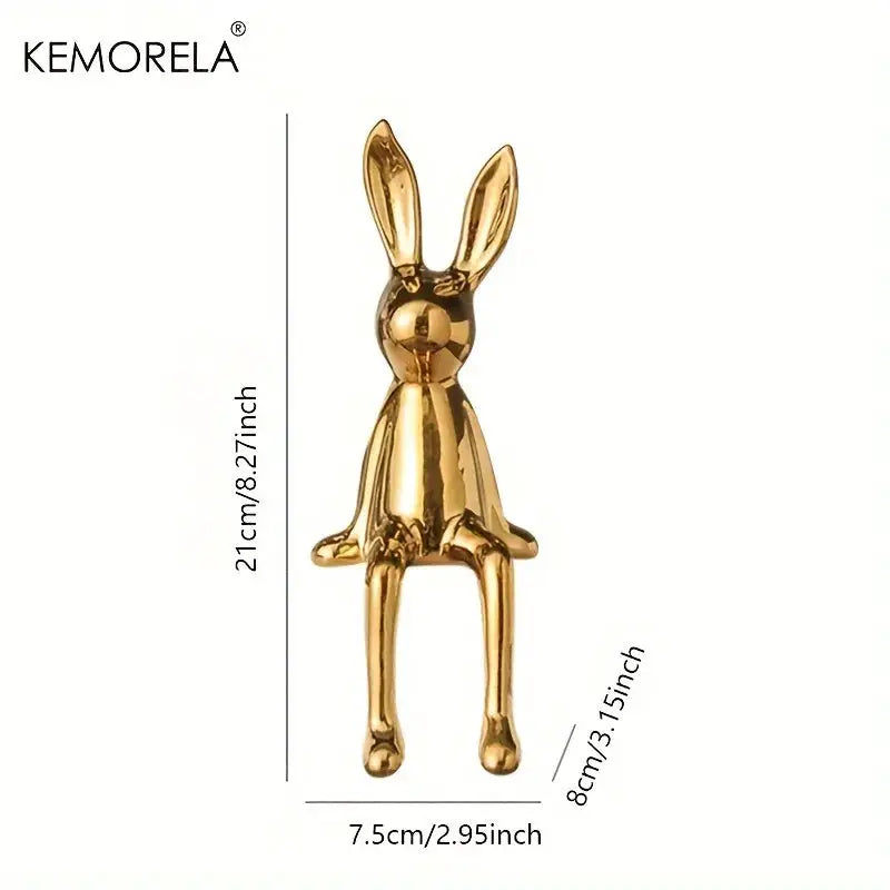 Ceramic Long Eared Sitting Rabbit Statue For Home Decor Luxury Ornament High End Art Aesthetics