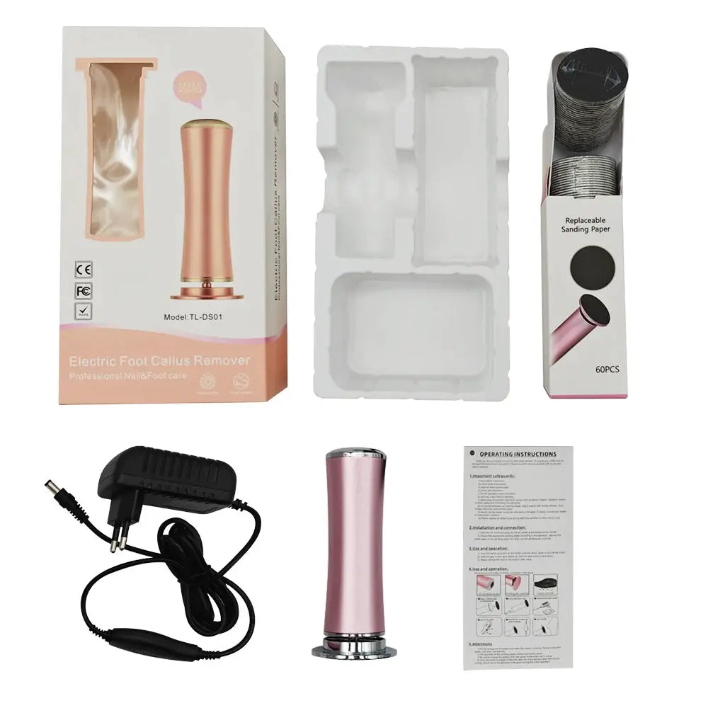 Simples Market electric foot callus remover, pink handheld grinder with charger and 60pcs sanding papers
