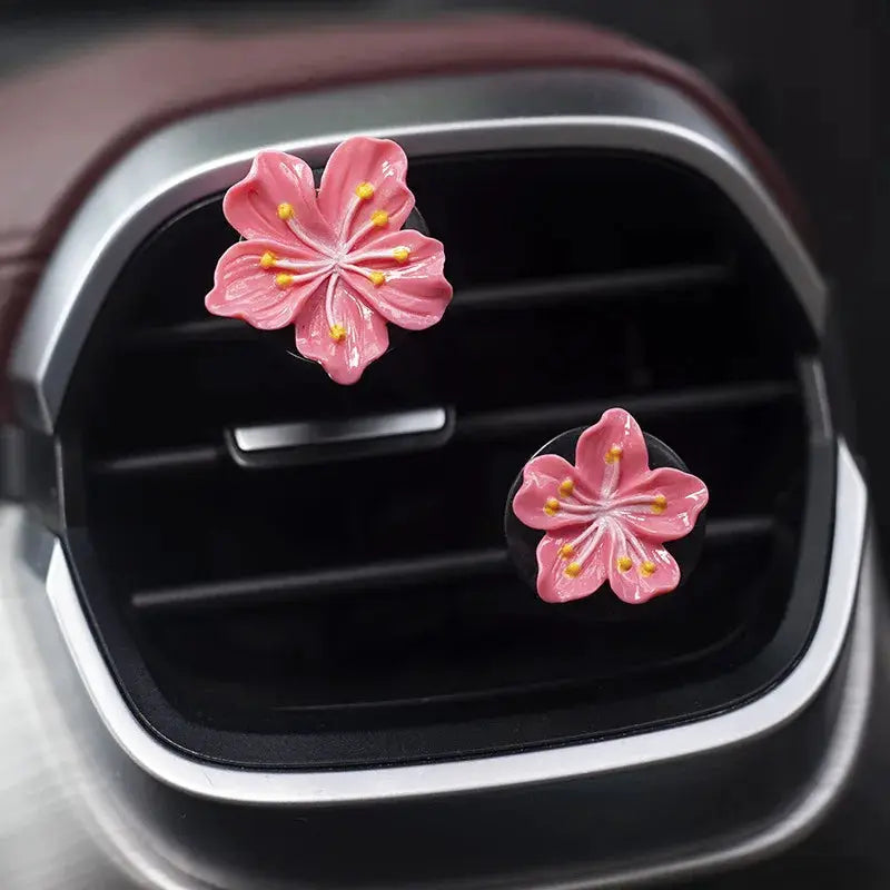 2pcs pink flower car perfume clips for air vent, Simples Market decorative interior accessory.