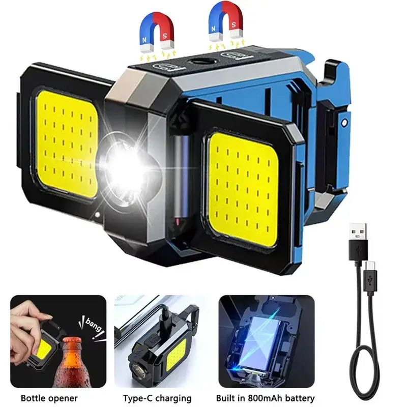 Flashlight Mini Keychain Light Simples Market USB rechargeable with 90° foldable side lights