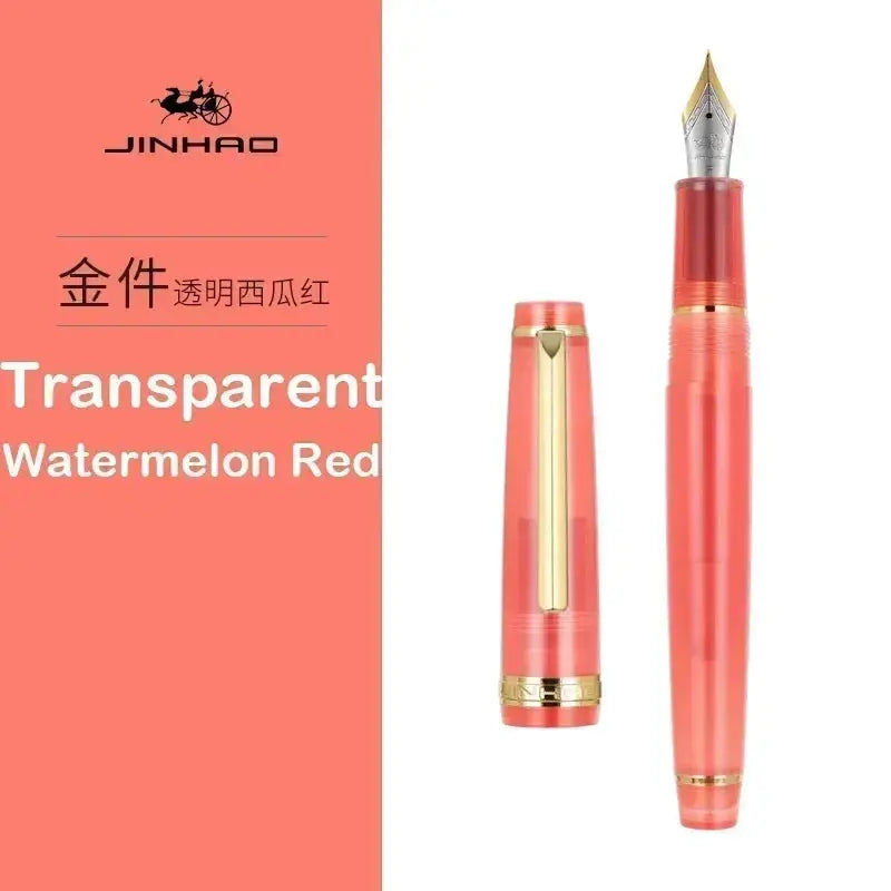 Jinhao 82 fountain pen, watermelon red transparent body with gold trim; cap included (2 pieces).