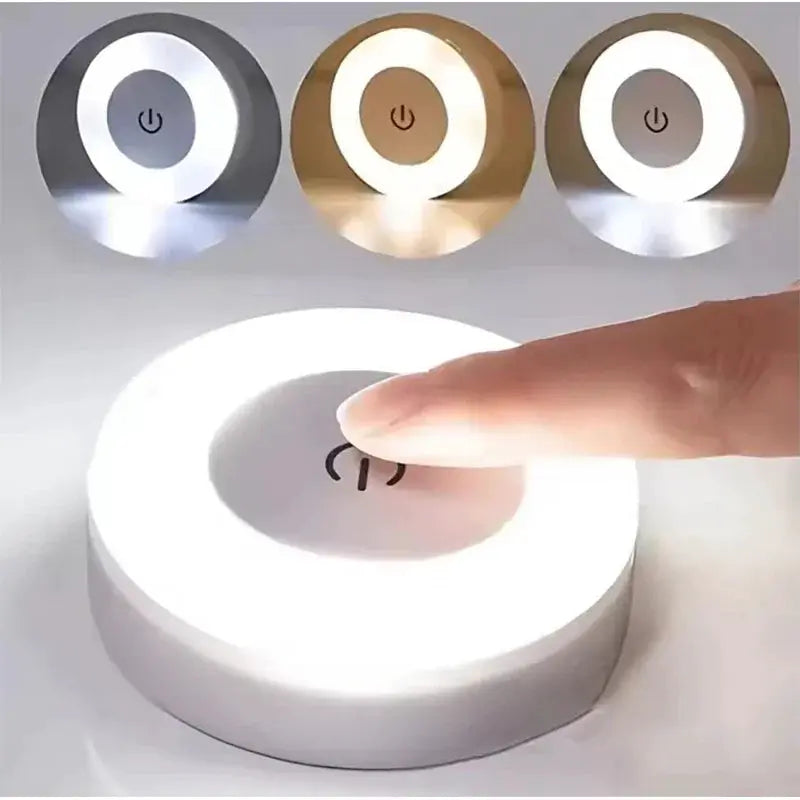 Simples Market LED night light with touch sensor, three-color dimmable circular wall lamp, USB rechargeable, three color options shown