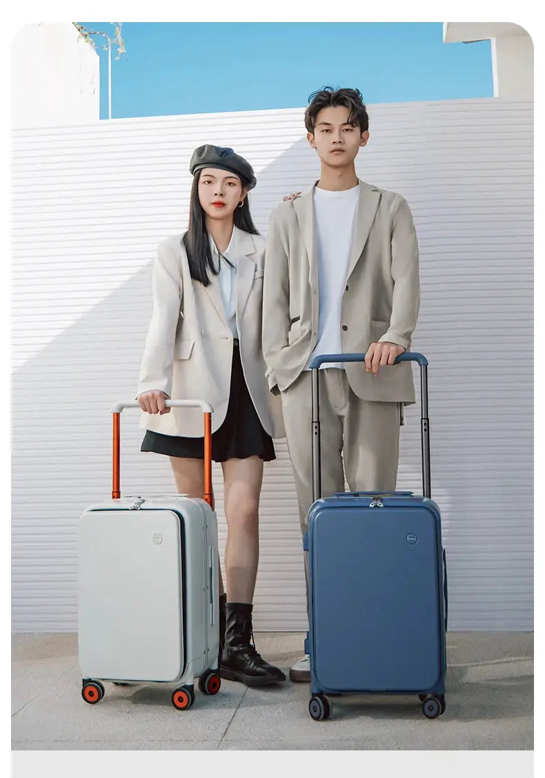 Mixi 20-inch carry-on suitcases by Simples Market, PC aluminum-frame, light gray and blue, two-piece set