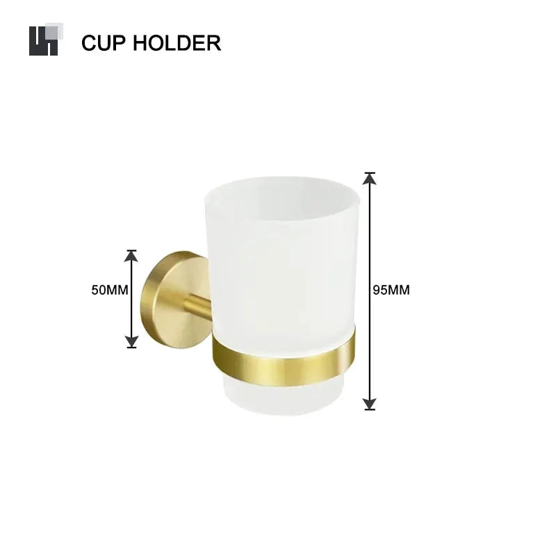 Brushed gold cup holder wall mount with frosted glass tumbler