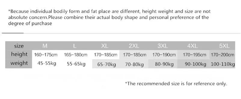 Simples Market men's Japanese streetwear cargo pants size guide with height and weight ranges M–5XL