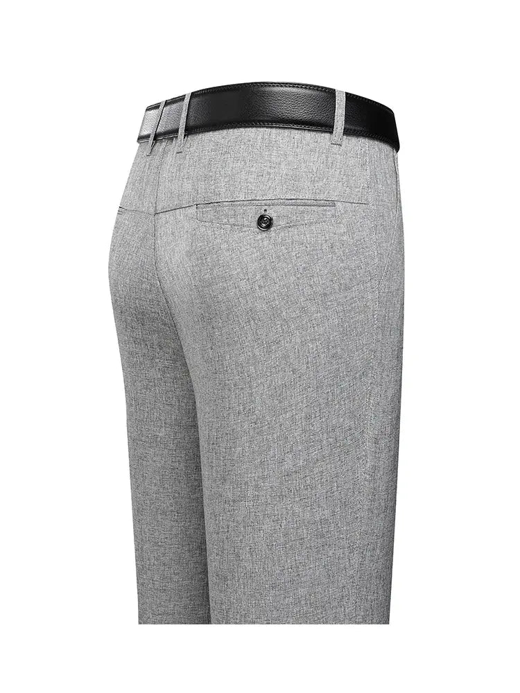Mens Spring Autumn Business Casual Dress Pants Straight Fit Polyester With Flat Front Zip Fly Black Grey