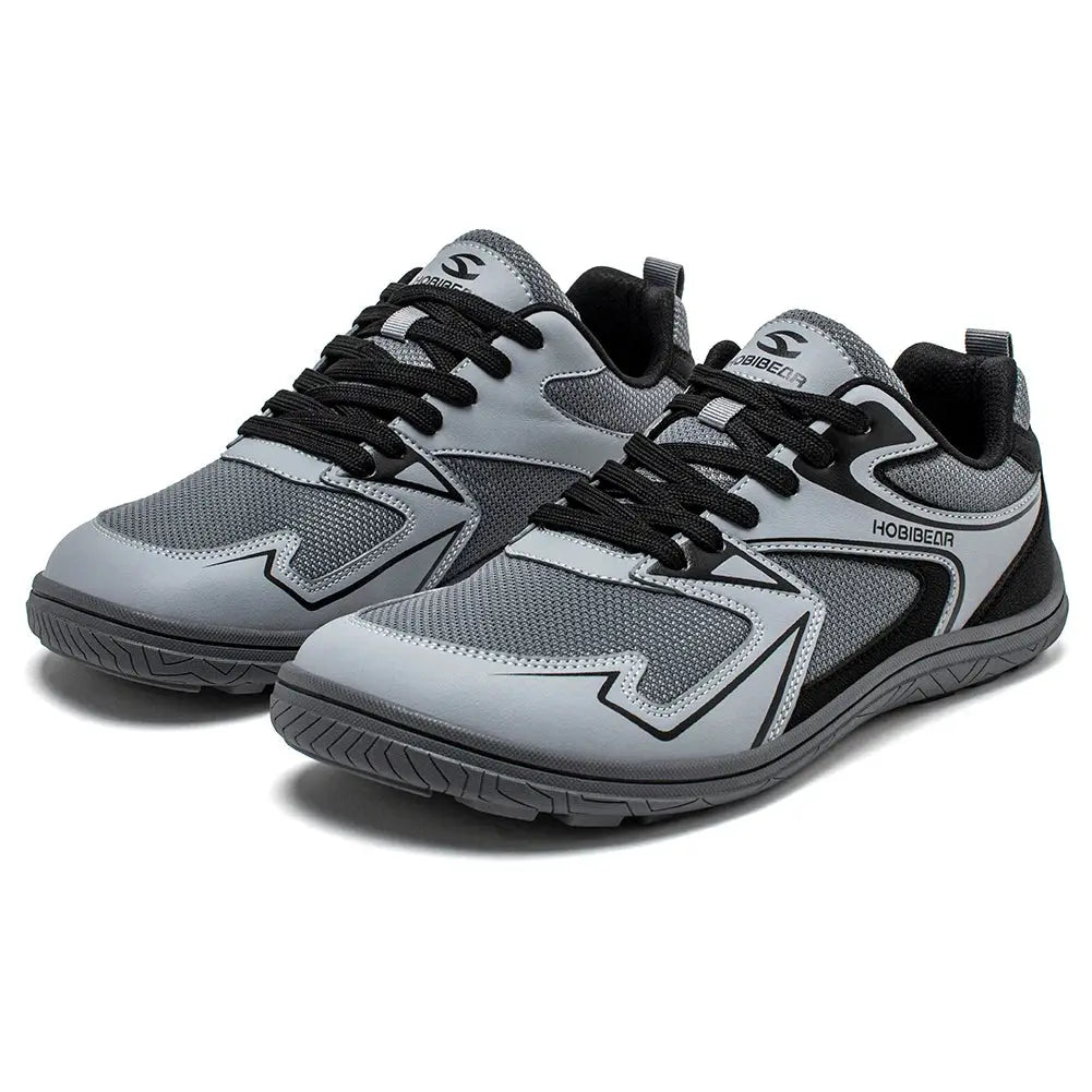 HOBIBEAR barefoot minimalist sneakers pair, grey/black, unisex wide width, non-slip outsole
