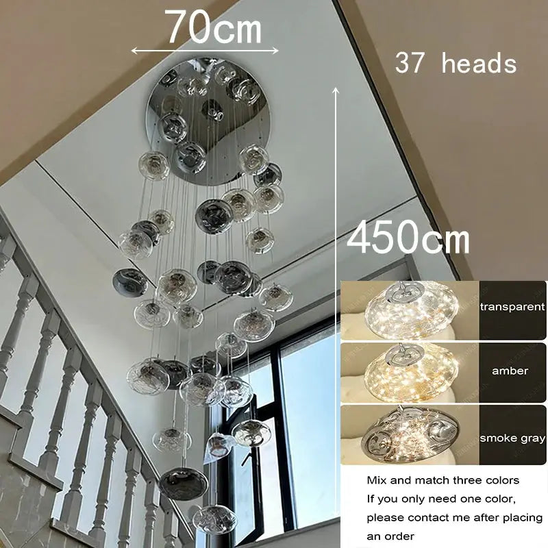 Simples Market modern pendant light chandelier with 37 glass heads and hanging crystal spheres