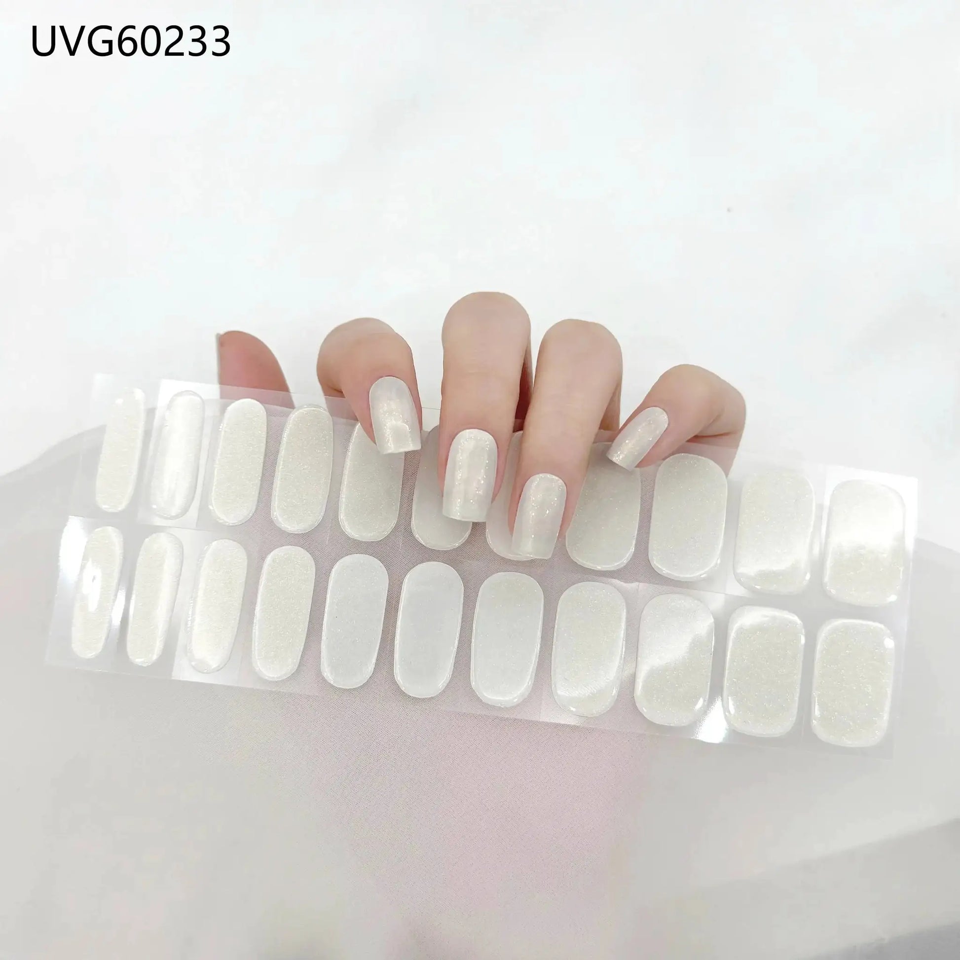 Simples Market gel nail wraps set (16/20/22 tips), full-cover pearly white, DIY UV lamp manicure
