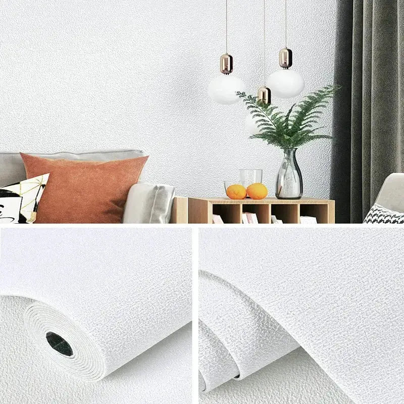 Linen 3D foam self-adhesive PVC wallpaper by Simples Market, white textured roll for walls