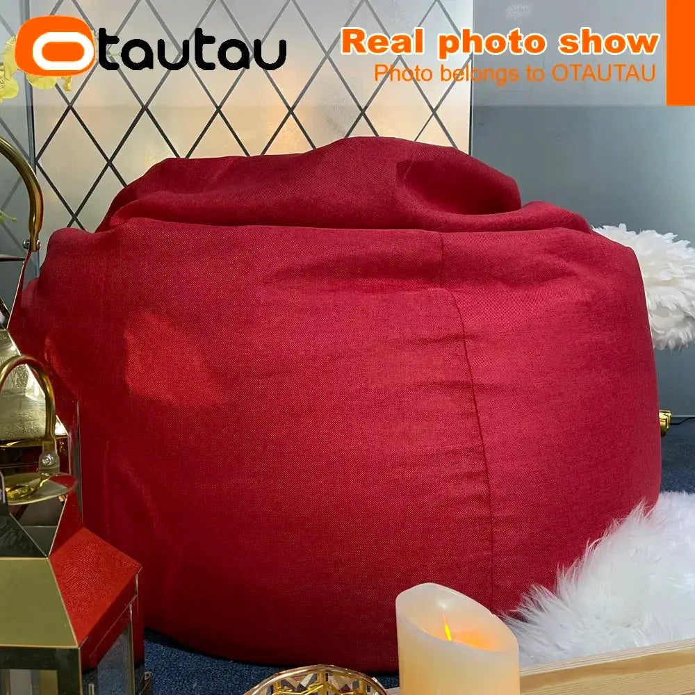 OTAUTAU 70cm red cotton-linen bean bag sofa with filler