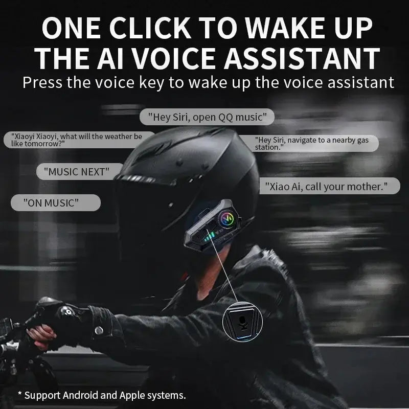 Y10 Motorcycle Bluetooth 5.3 Helmet Headset IPX6 Waterproof Colorful Lights Handsfree Edition