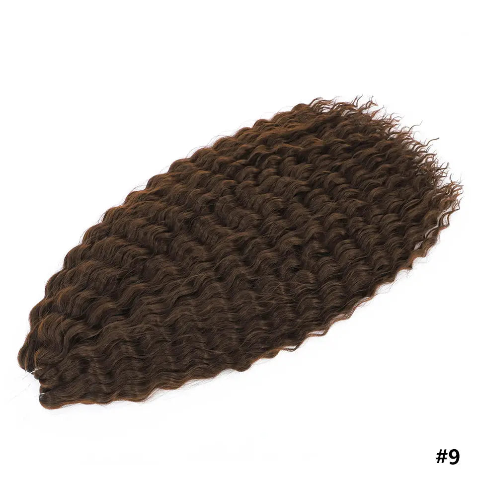 Ariel Curls water-wave crochet hair extensions by Simples Market, synthetic Afro curls in dark brown.
