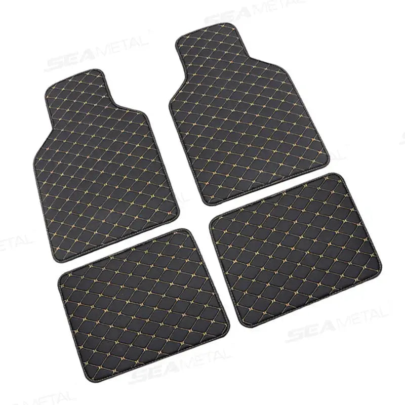 SEAMETAL 4Pcs car floor mat set, black with yellow diamond stitching, universal waterproof non-slip mats