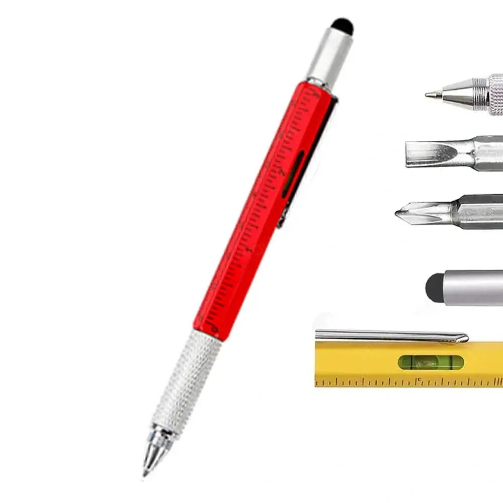 Simples Market red universal stylus pen with knurled metal grip for touchscreens, includes extra tips and ruler