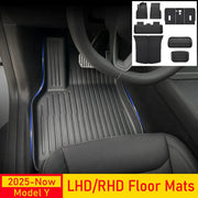 Floor mats for Tesla Model Y 2025–2026 by Simples Market; black all-weather rubber mat set with trunk and cargo liners