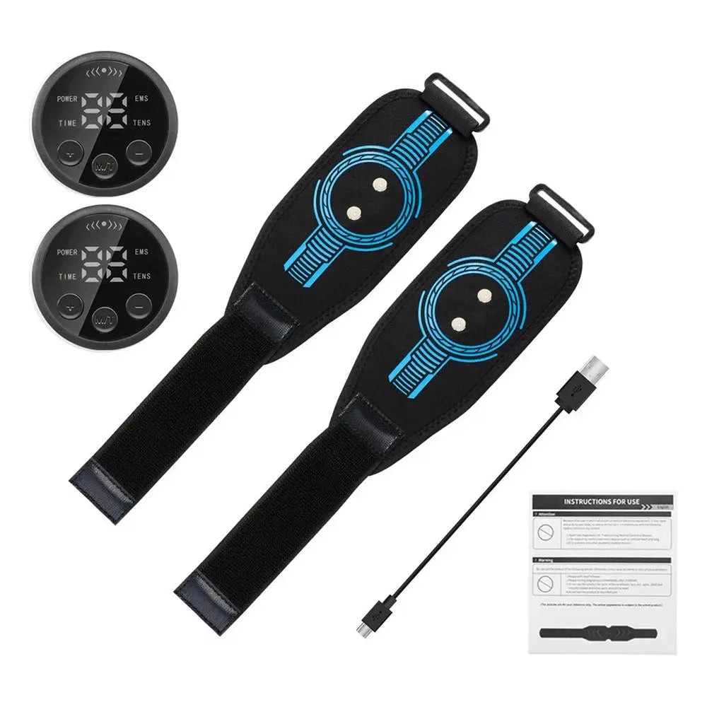 EMS Belt Massage Set by Simples Market; USB charging abdominal fitness belts pair with black/blue straps and controllers