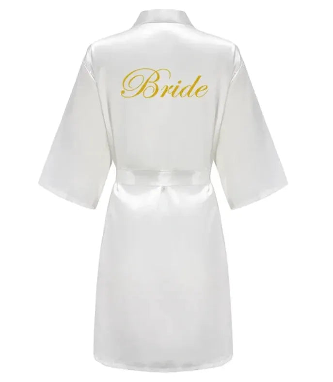 BridalGlow Team Bride Satin Kimono Robe for Weddings Black Lettering Bridesmaid Pajama Bathrobe