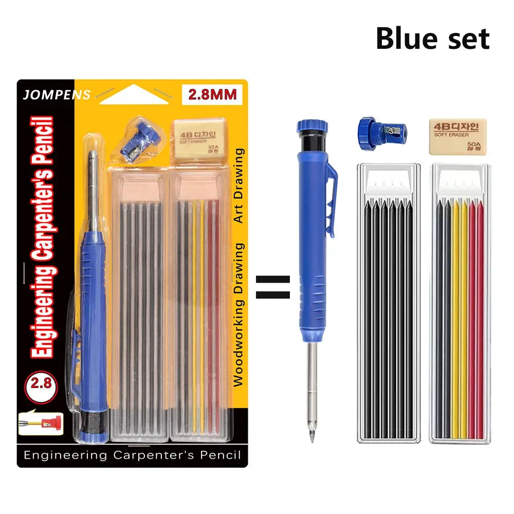 Carpenter pencil set blue with built-in sharpener and assorted leads by Simples Market