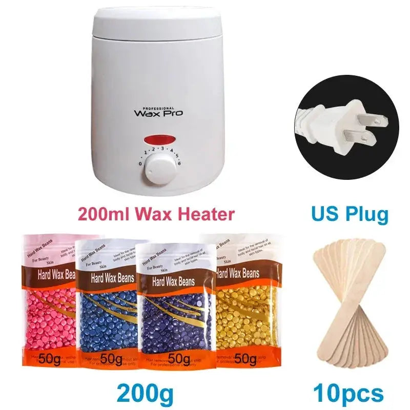 Simples Market 200ml wax heater with US plug, 4x50g hard wax beans and 10 spatulas