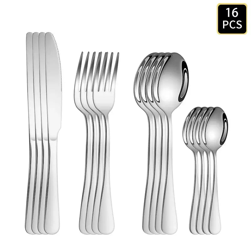 4 6 16 24 Piece Set Silver Stainless Steel Cutlery With 1010 Round Handle Knife Fork Spoon For Family Dinners And Hotels