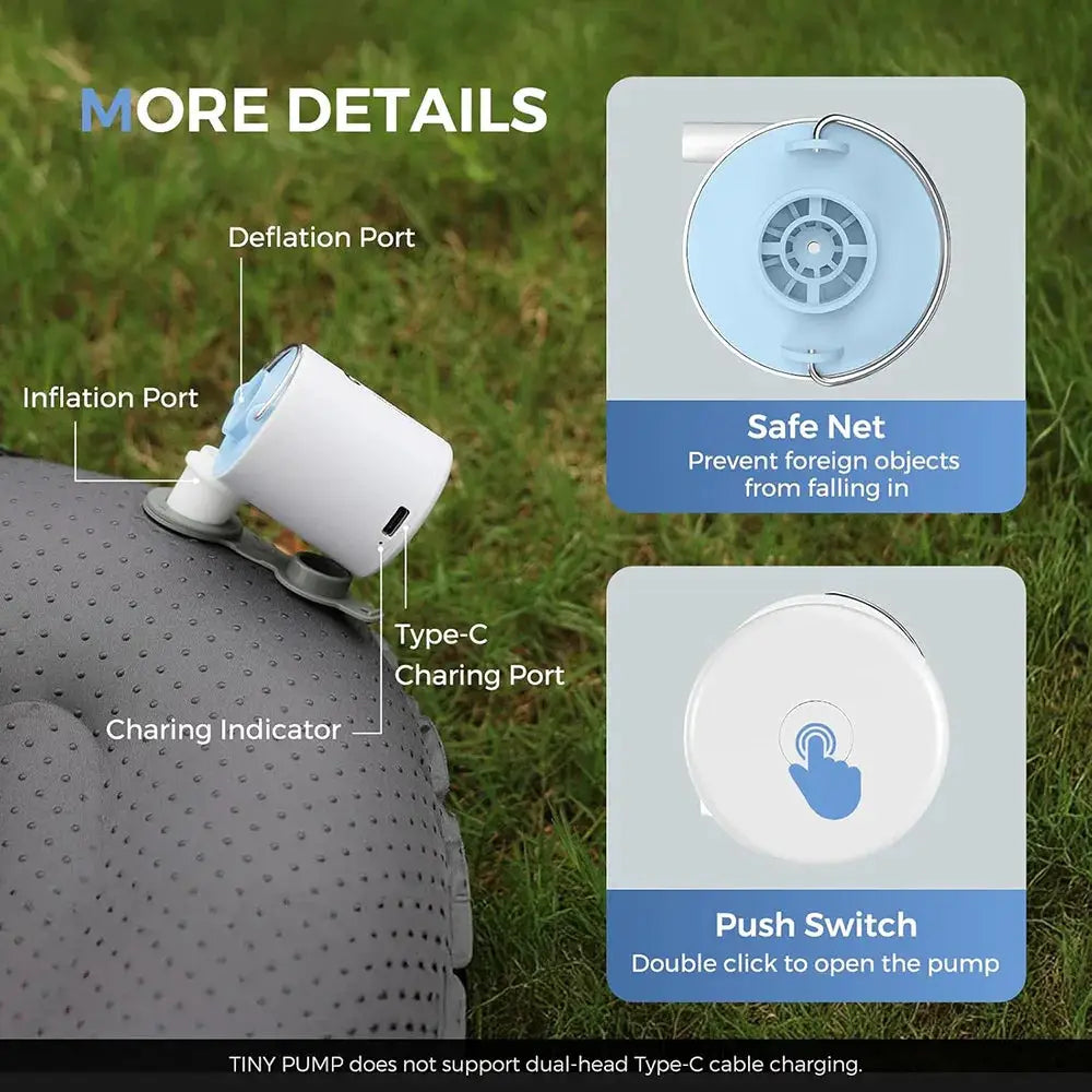 FLEXTAIL portable air pump for sleeping pads with USB-C charging, white/blue, by Simples Market.