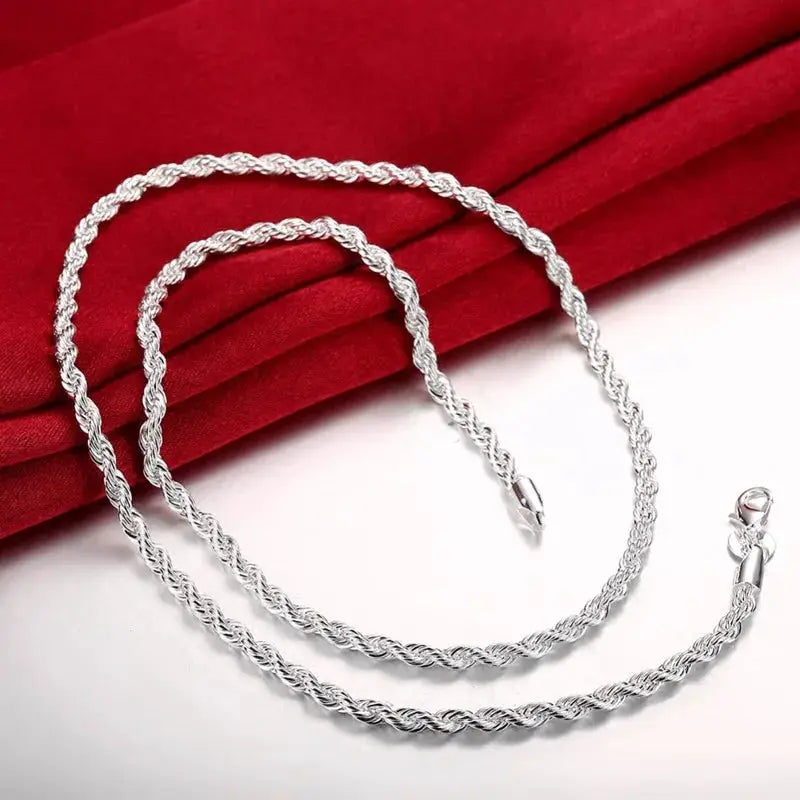4mm Fried Dough Twists Necklace And Bracelet Set For Men And Women Unisex Iron Alloy Jewelry 2 Piece