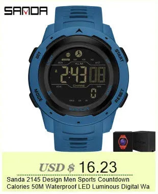 SANDA 6186 digital wristwatch with blue silicone strap and LED display