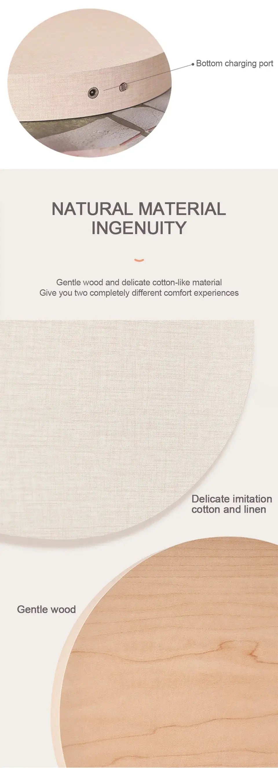 LED Digital Wall Clock by Simples Market; natural wood tone with cotton-like fabric panel, circular frame
