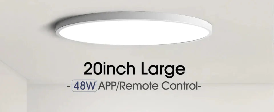 MARPOU 2cm ultra-thin round LED ceiling light, 20-inch large with remote control, 48W