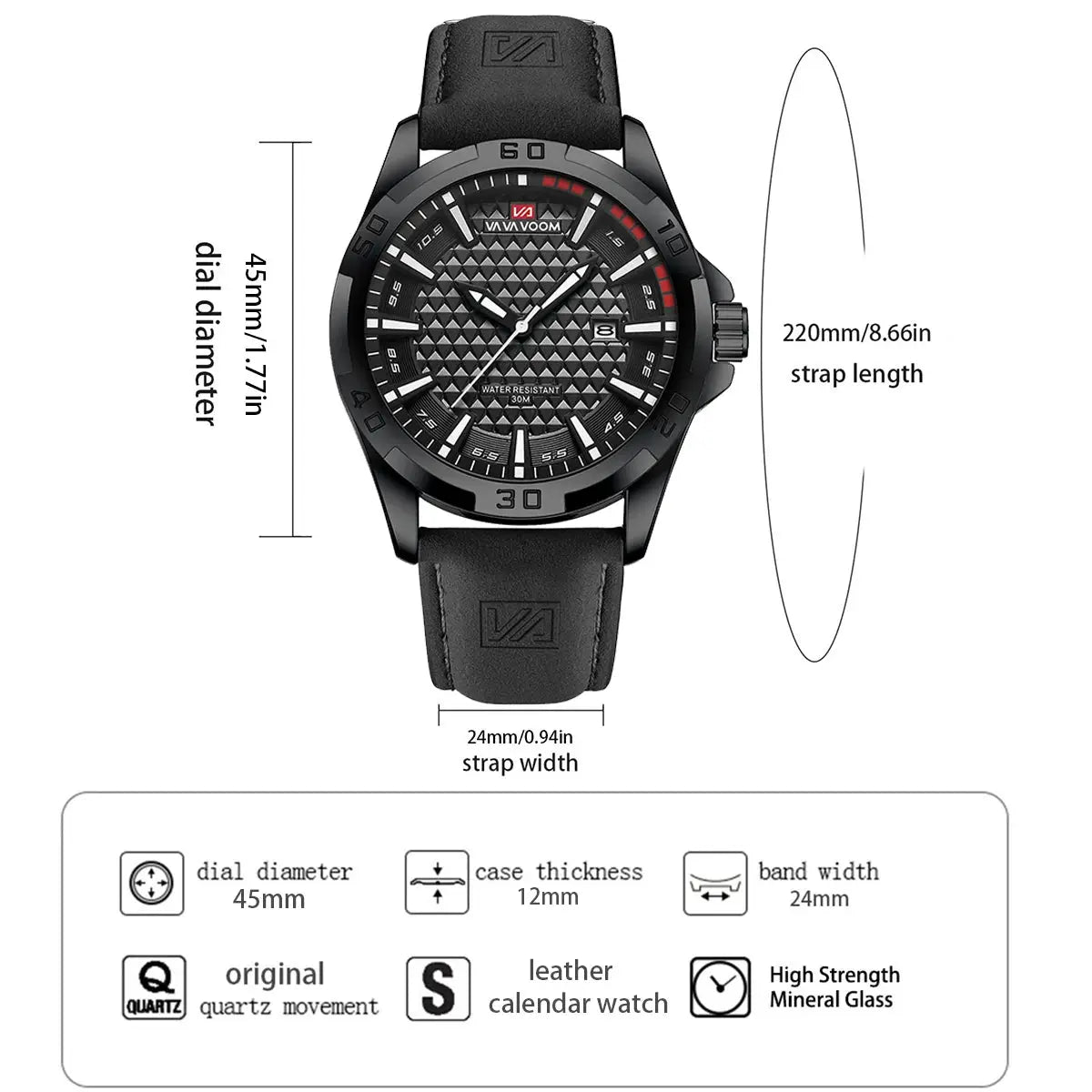 Mens Casual Sport Military Quartz Calendar Wrist Watch Waterproof Leather Strap Business Ready