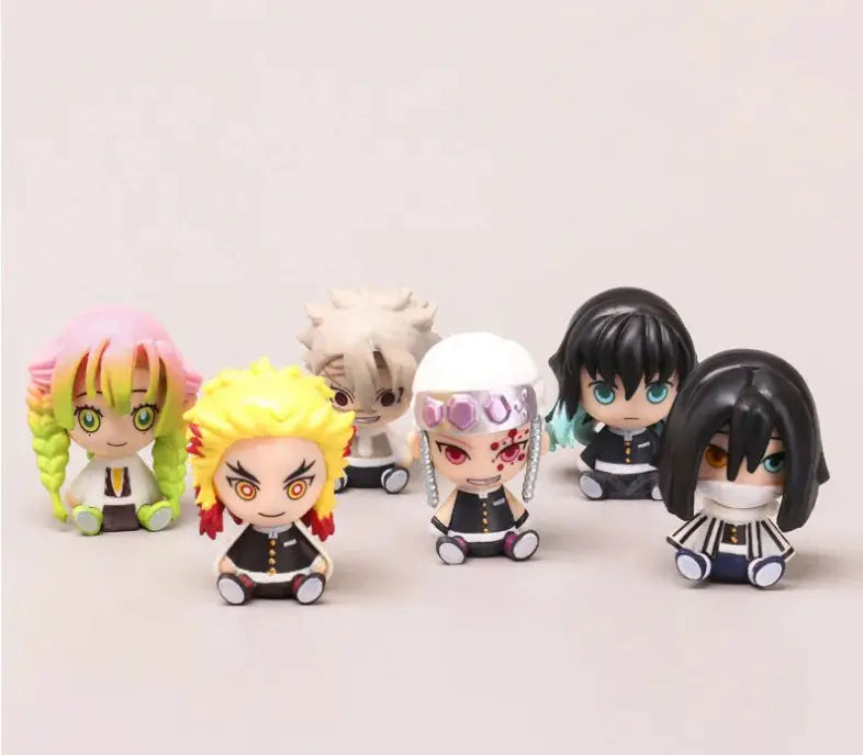 Demon Slayer 6 Piece Action Figure Set Giyuu Tomioka Mitsuri Kanroji Iguro Obanai Tokitou Muichirou Cute Version