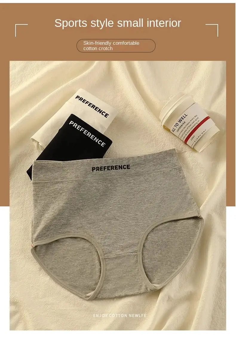 3-piece cotton high-waist panties set for women in gray, black and white with PREFERENCE waistband