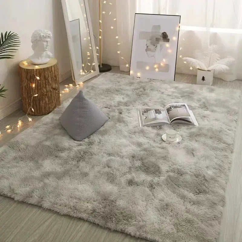 VIKAMA Silk Wool Rug by Simples Market, plush light gray shag rug for bedroom and living room