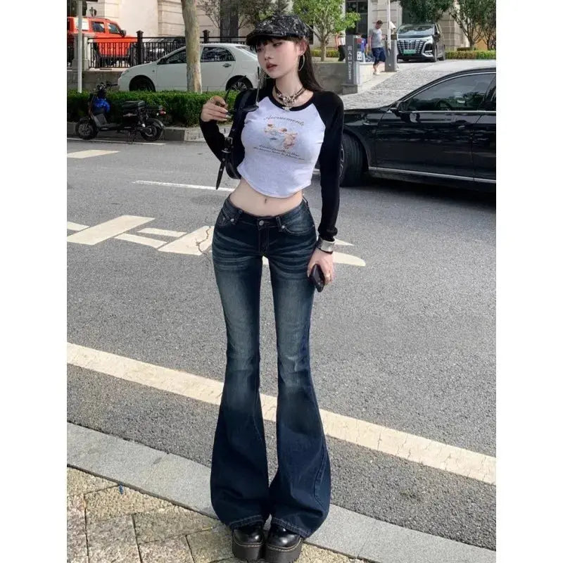 Y2K High Waist Slim Jeans Bootcut Flared Denim Trousers For Women