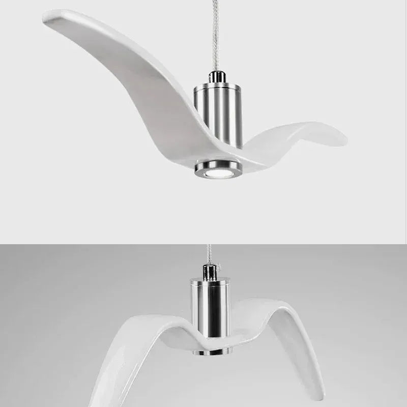 Simples Market Seagull design pendant lamp, white curved blades with chrome center LED pendant light