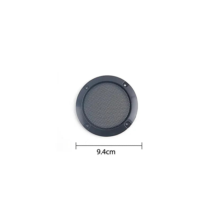 Round speaker grille with metal mesh and plastic frame, 9.4 cm diameter