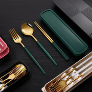 Three Piece Portable Stainless Steel Cutlery Set Chopsticks Forks Spoons For Students Home And Outdoor Picnics