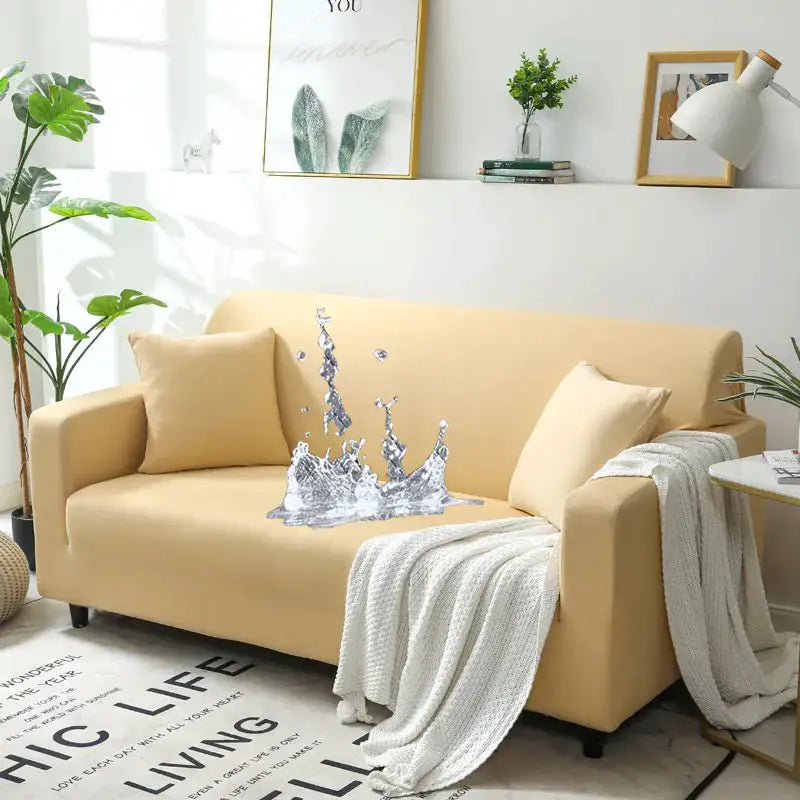 L-shaped sofa slip cover in beige, waterproof stretch fabric for 1–4 seats