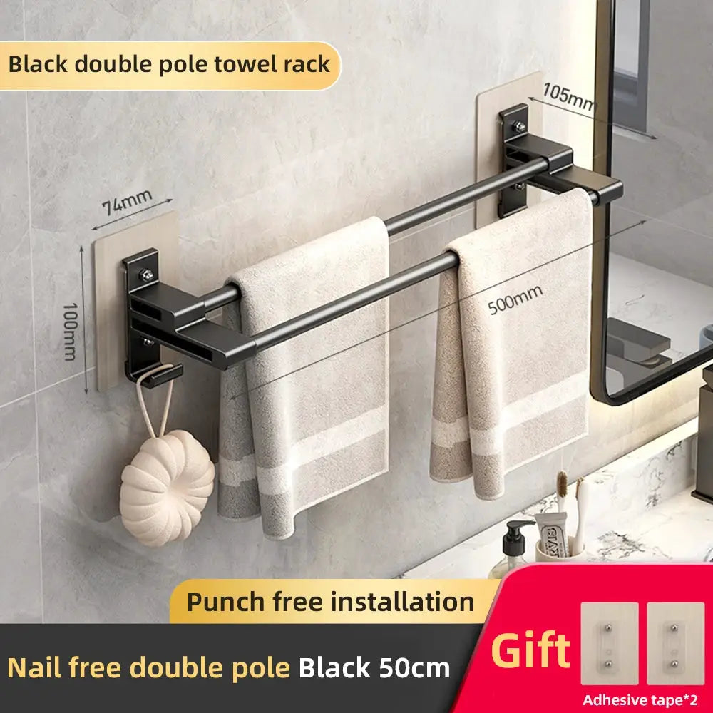 NovaWall Wall Mounted Towel Rack With Two Bars No Drill Installation For Bathroom And Kitchen