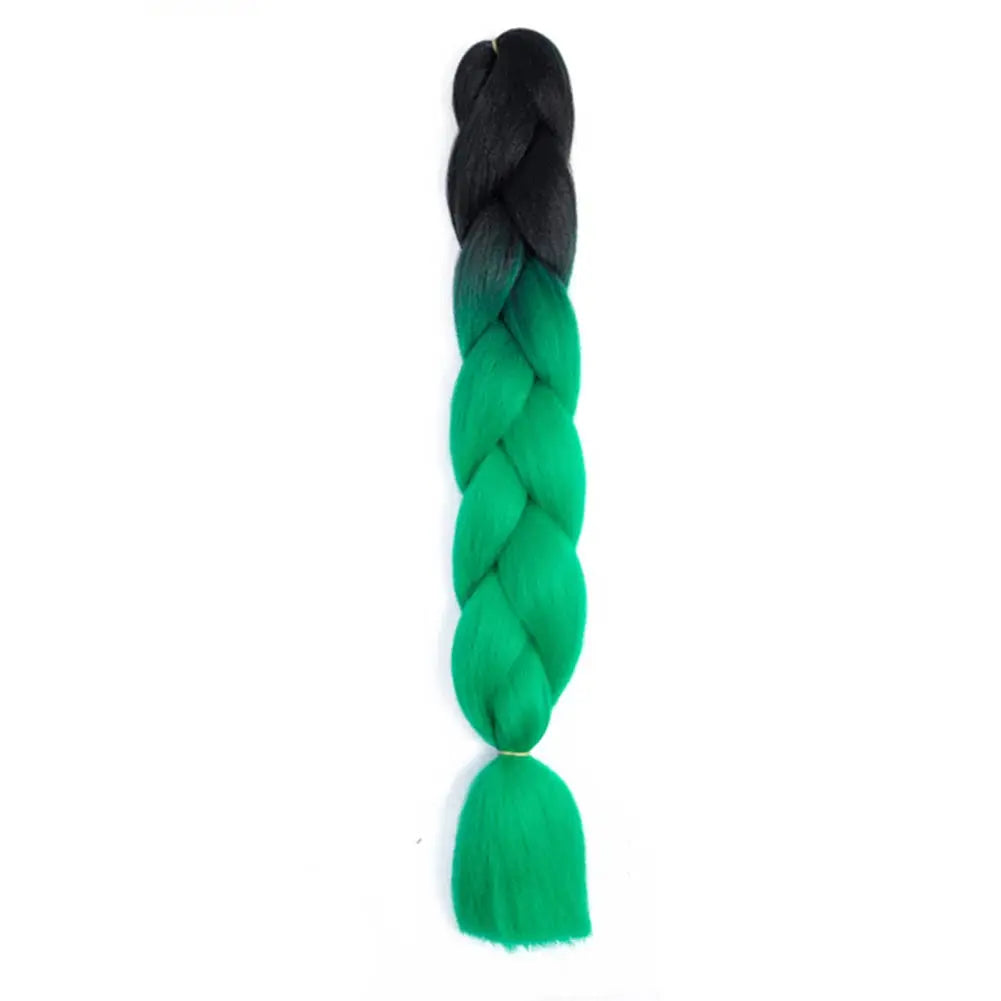 Jumbo braiding hair extension, 24-inch, black-to-green ombre, synthetic Afro crochet braid