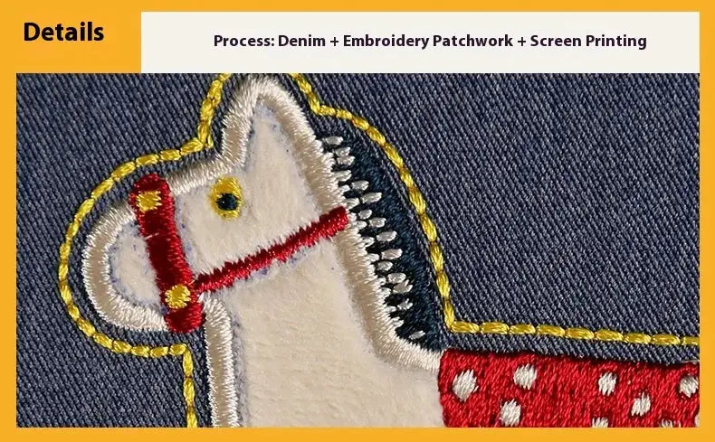 Kinbor weekly planner pocket notebook with blue denim fabric and white horse embroidery patch