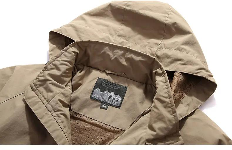 Spring Men's hooded waterproof jacket by Simples Market, tan windbreaker with breathable mesh lining.