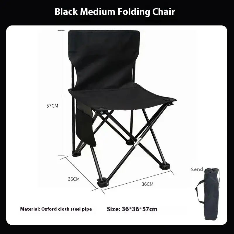 Portable folding camping chair Simples Market with Oxford cloth seat and side pocket, black steel frame