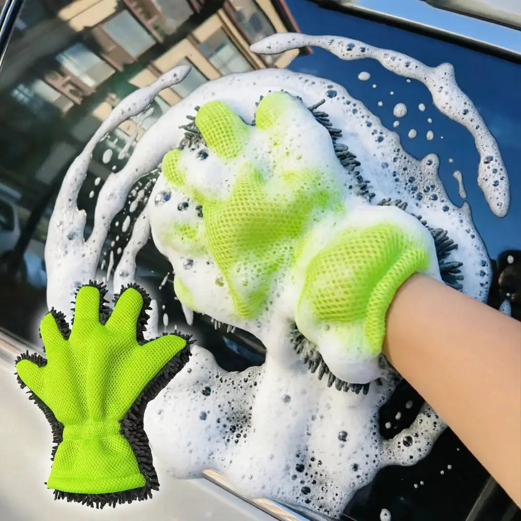 Car drying towel, oversized 60x120cm neon lime microfiber dual-side.