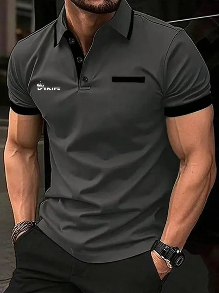 Mens Polo Shirt For Summer Golf Casual Short Sleeve Color Block Patchwork Lapel Regular Fit