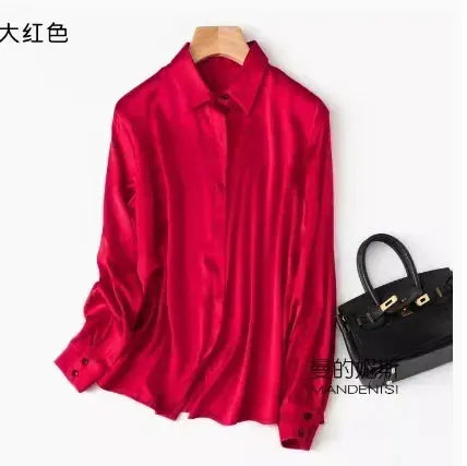 Tajiyane Women's Mulberry Silk Blend Long Sleeve Office Blouse