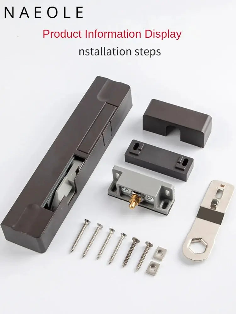 Simples Market door closer stopper kit with dark gray housing, mounting plate, caps and screws